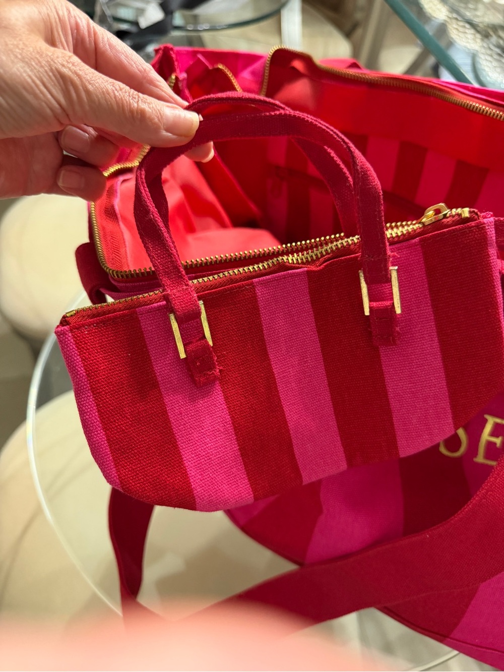 Victoria's Secret Hot Pink & Fuchsia Striped Canvas Tote - Picture 4 of 4
